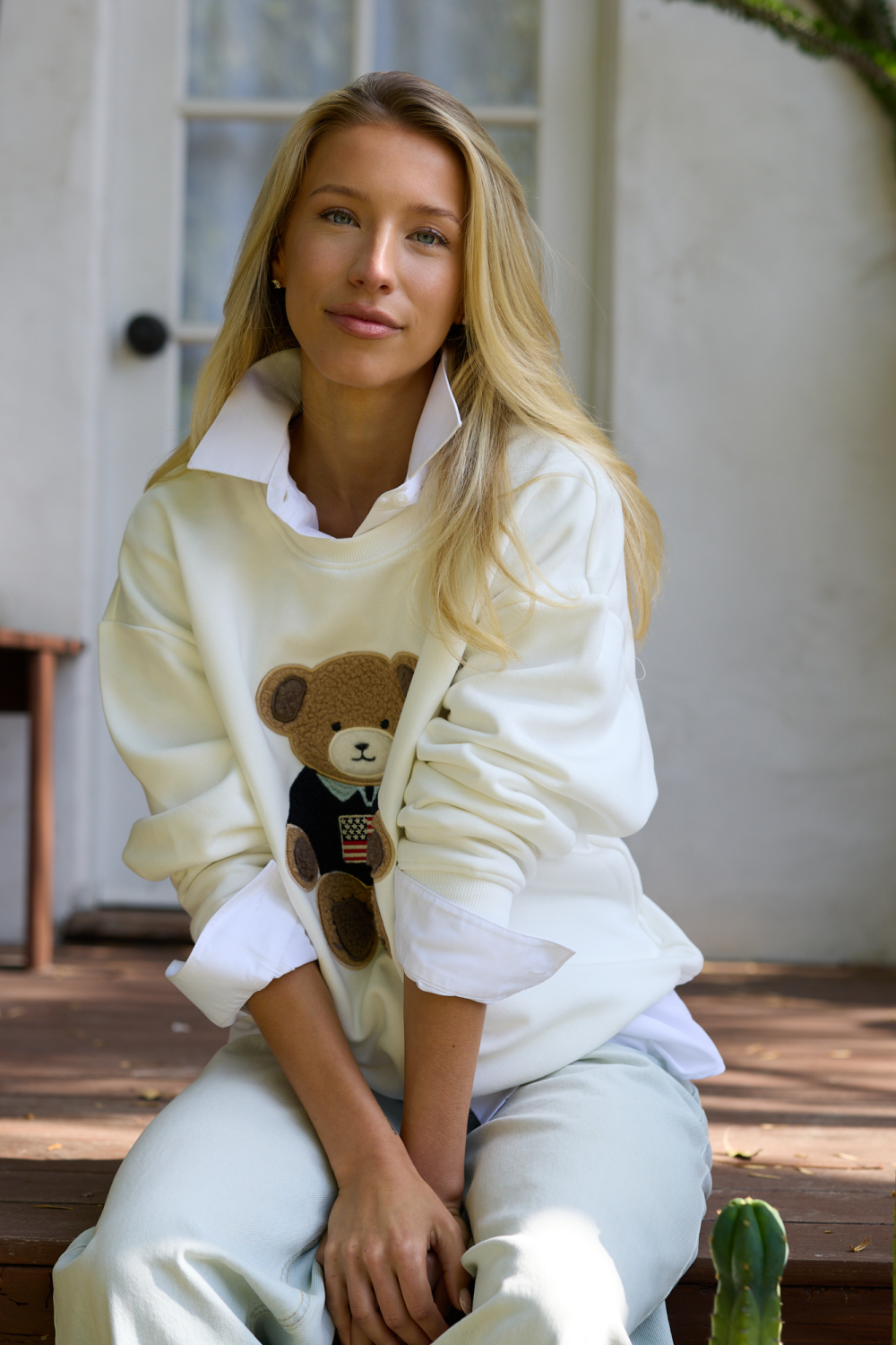 Surf Wash Teddy Applique Crew Sweater from Vintage Havana, view 2