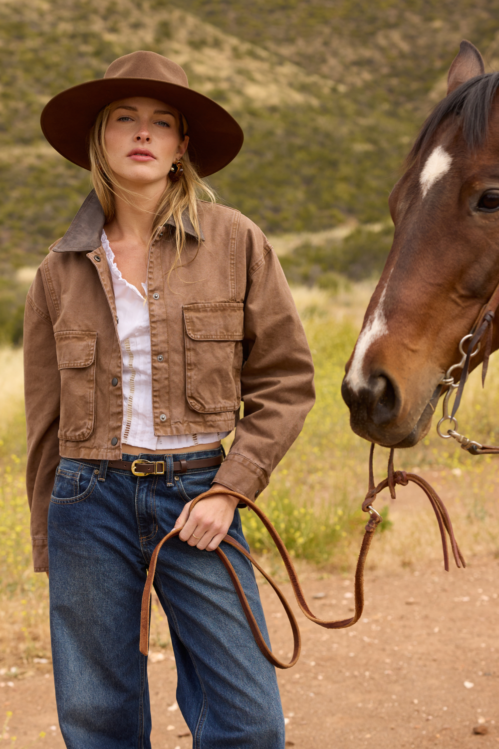 Twill Barn Jacket w/ Suede Collar