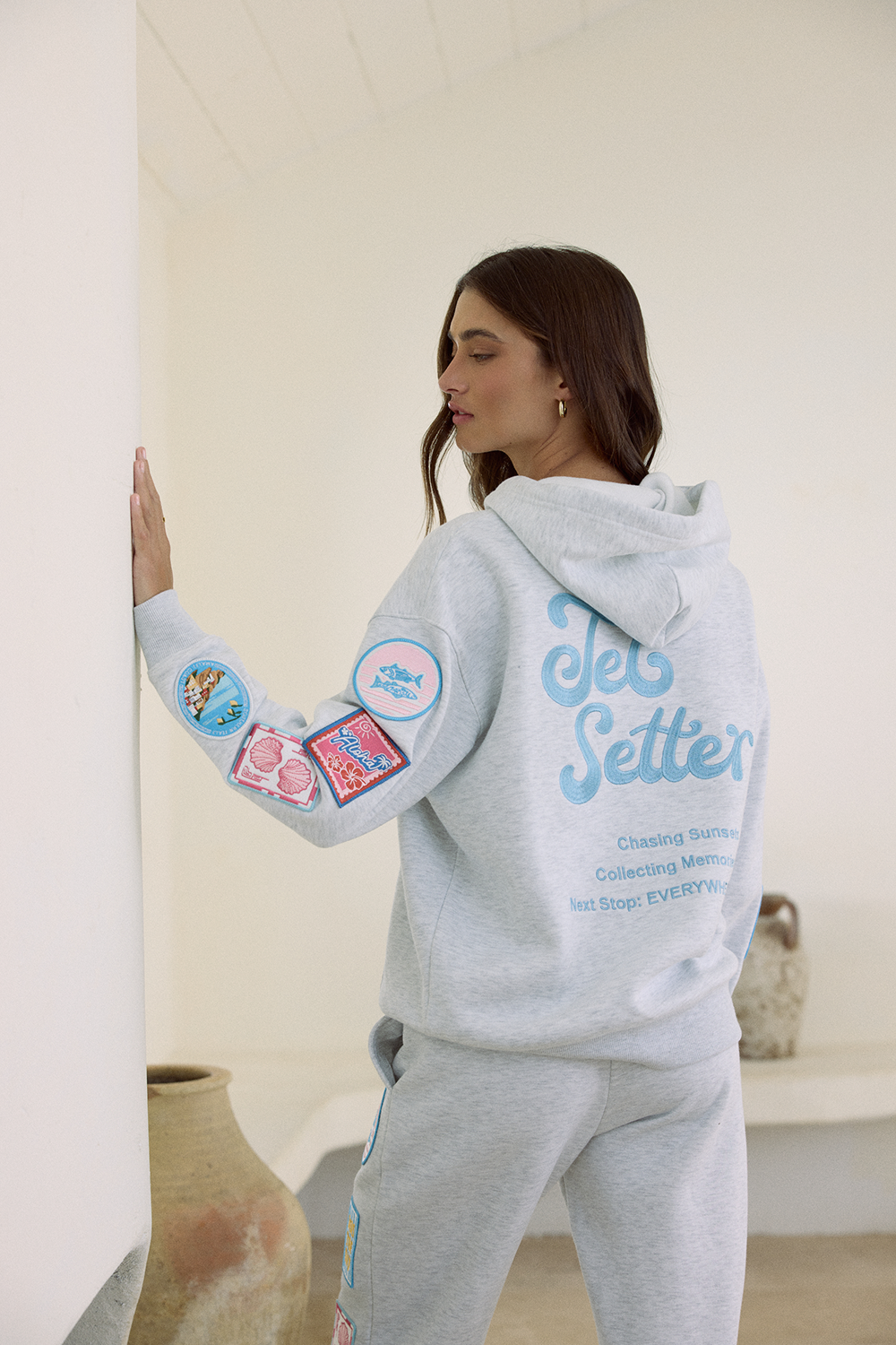Ultra Fleece Hoodie with Patches and "Jet Setter" Embroidery