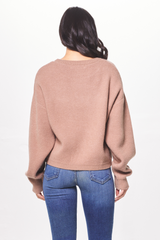 Mocha w/ Ivory "Je t'aime" Jacquard Crewneck Sweater