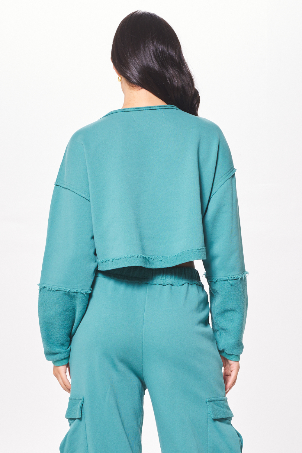 Teal Green Terry Cargo Fleece Crewneck