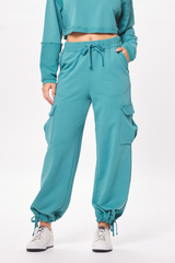 Teal Green Terry Cargo Fleece Pants