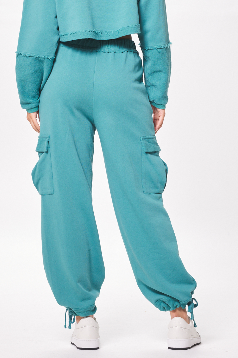 Teal Green Terry Cargo Fleece Pants