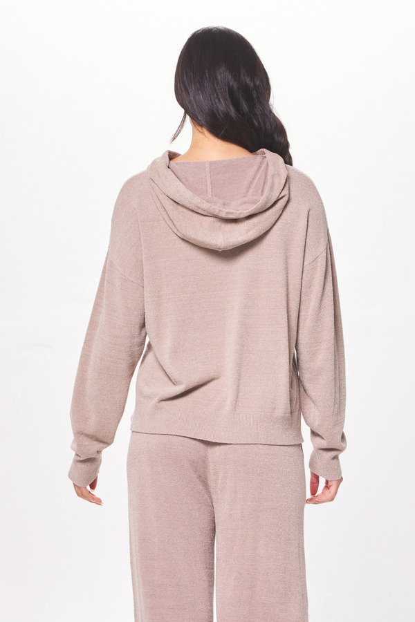 Latte Taupe Plush Knit Pullover Hoodie