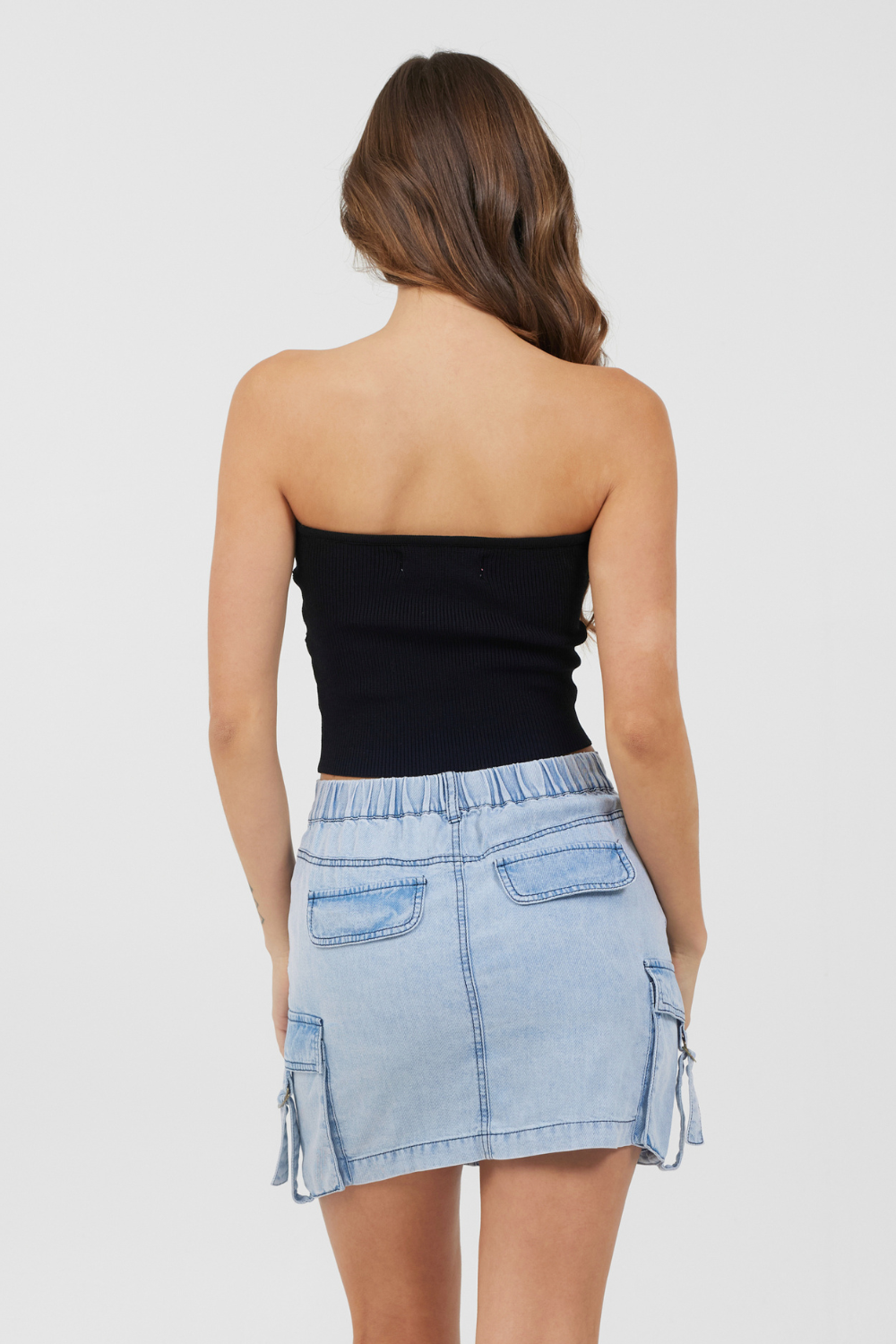 Black Rib Knit Twist Front Tube Top