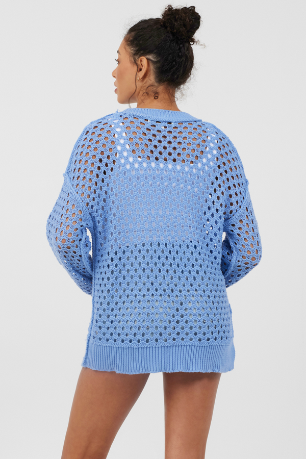 Blue Haze Open Knit Sweater
