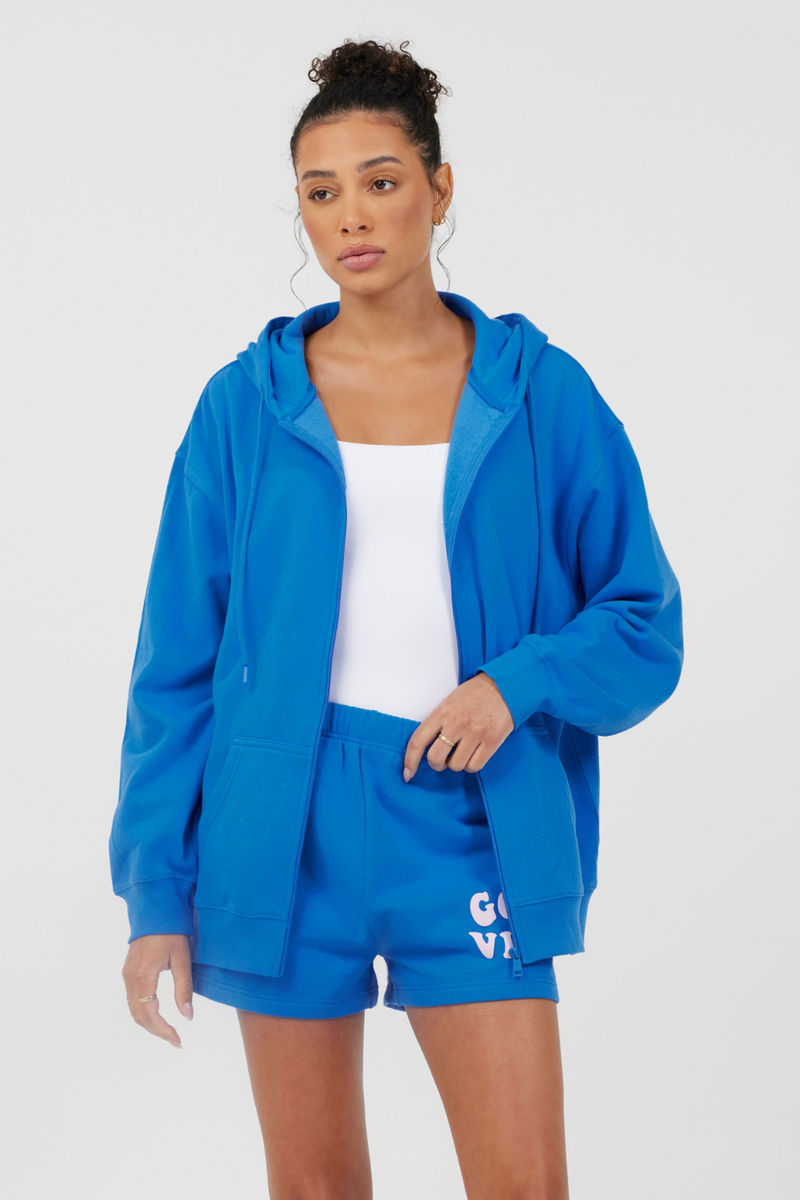 Royal Blue W/ Pink Puff Zip Up Hoodie