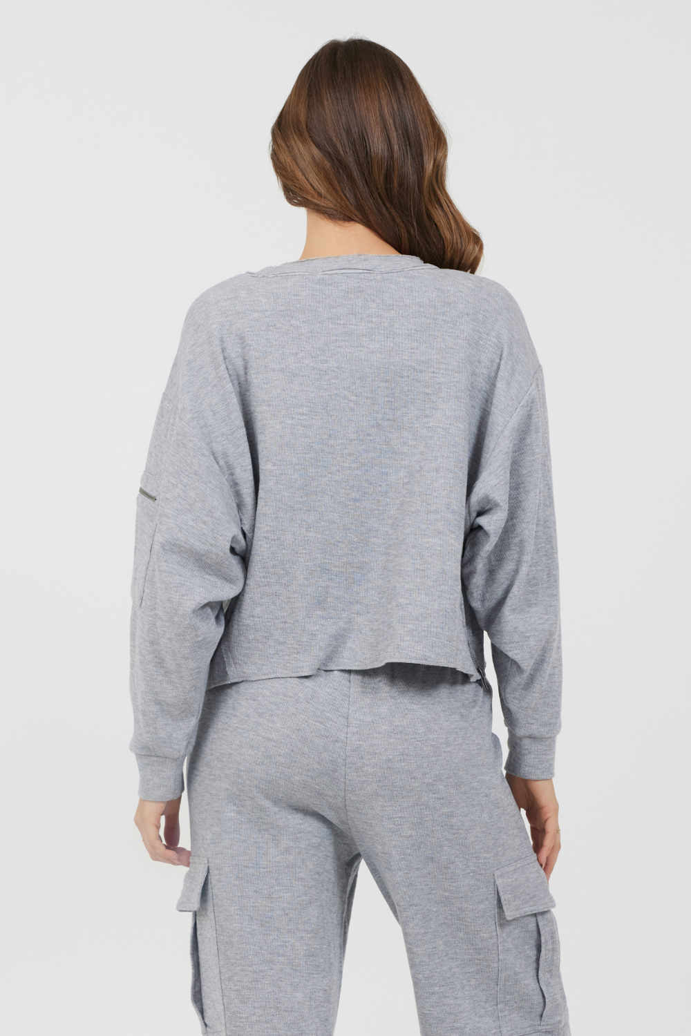 Heather Grey Bounded Textured Jersey Utility Crewneck