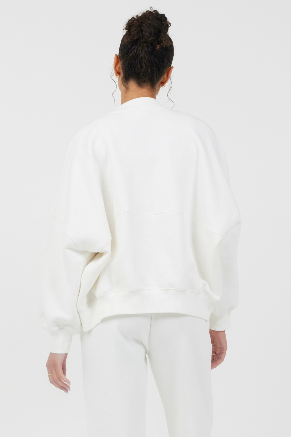 White Essential Fleece Zip Up Bomber
