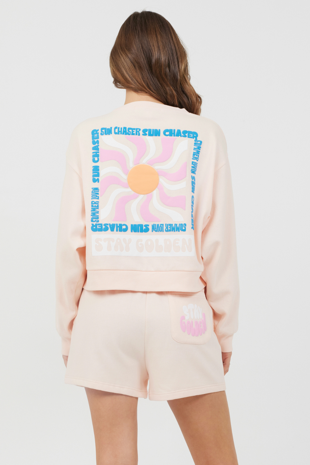 Peach Parfait W/ Multi Puff Print Surf Wash Crewneck