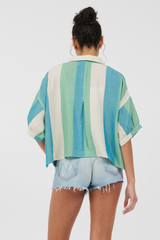 Teal Green & Metallic Stripe Lightweight Button Up