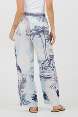 Blue & Pink Scenic Print Placement Pants