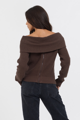 Espresso Off ShoulderBack Zip Sweater