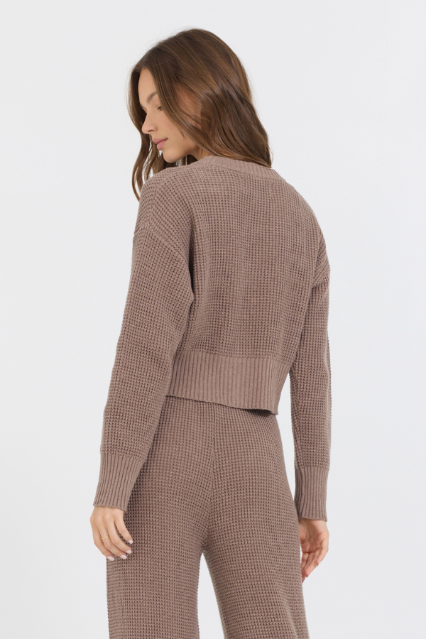 Heather Brown Waffle Knit Cardigan