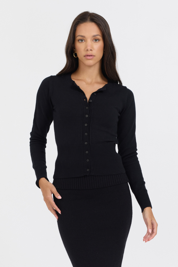 Black Slim Fit Knit Button Down