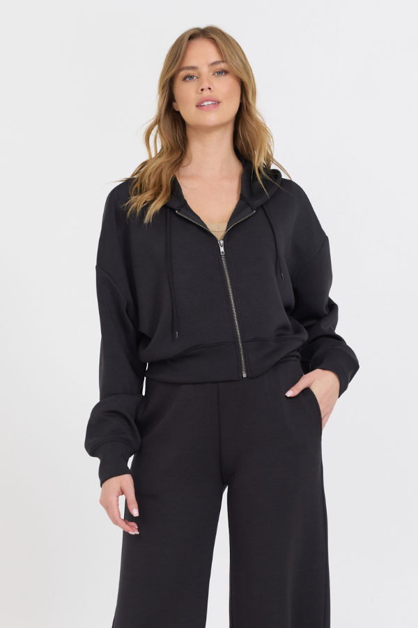 Black Cloud Fleece Crop Zip Up