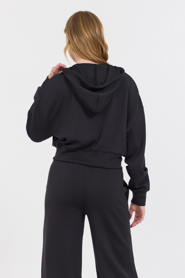 Black Cloud Fleece Crop Zip Up