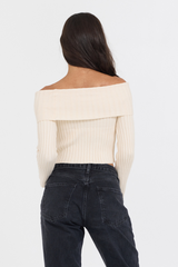 Ivory Distressed Off Shoulder Sweater