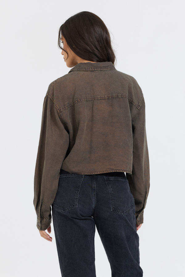 Brown Cropped Pocket Detail Shirt