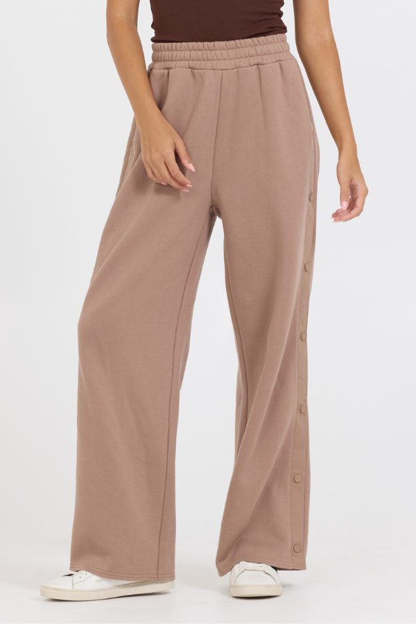 Caramel Latte Brushed Fleece Snap Pant