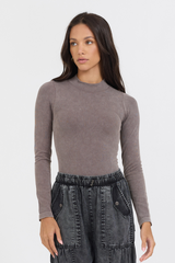 Washed Taupe Seamless Mock Neck Top