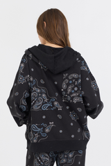 Black Bandana Printed Fleece Oversized Zip Up