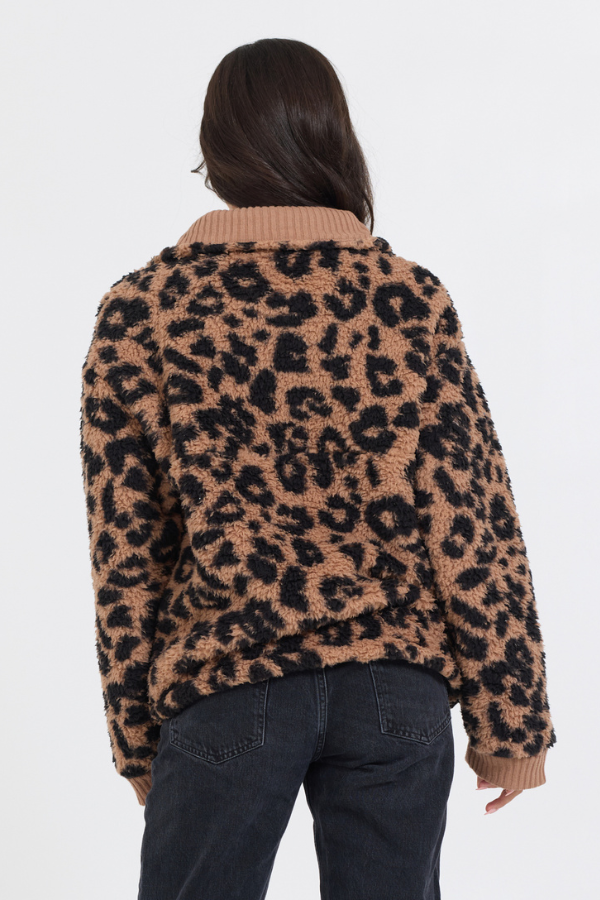 Leopard Print Sherpa Quarter Zip