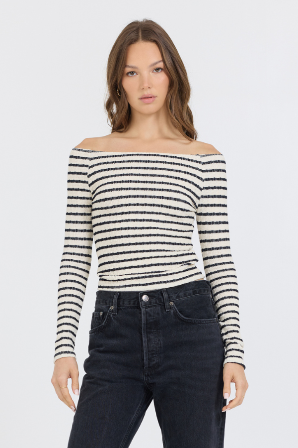 Ivory Black Fitted Off The Shoulder Top