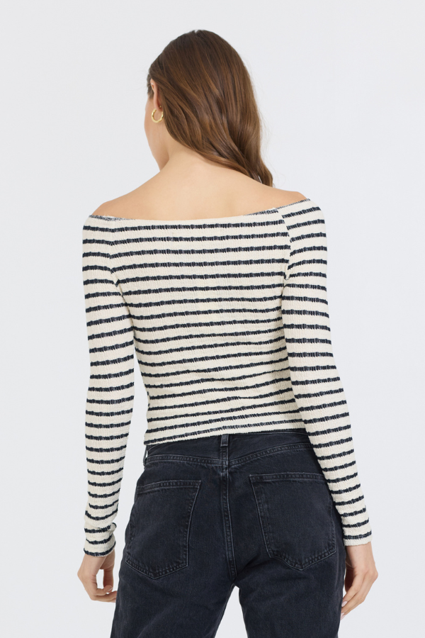 Ivory Black Fitted Off The Shoulder Top