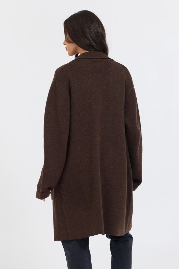 Deep Brown Sweater Mid Length Coat