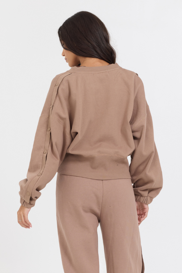 Caramel Latte Brushed Fleece Zip Up W/ Snap Sleeves