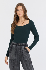 Black Rib Knit Long Sleeve Top