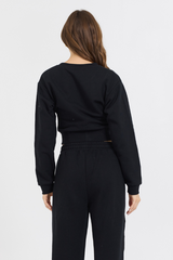 Black Brushed Fleece Corset Crew