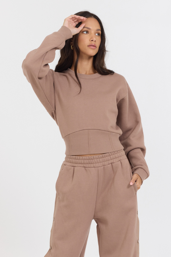 Caramel Latte Brushed Fleece Corset Crew