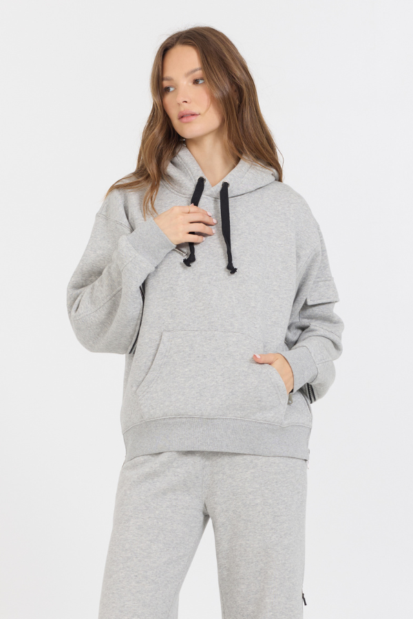 Pure Grey Contrast Black Zipper Hoodie