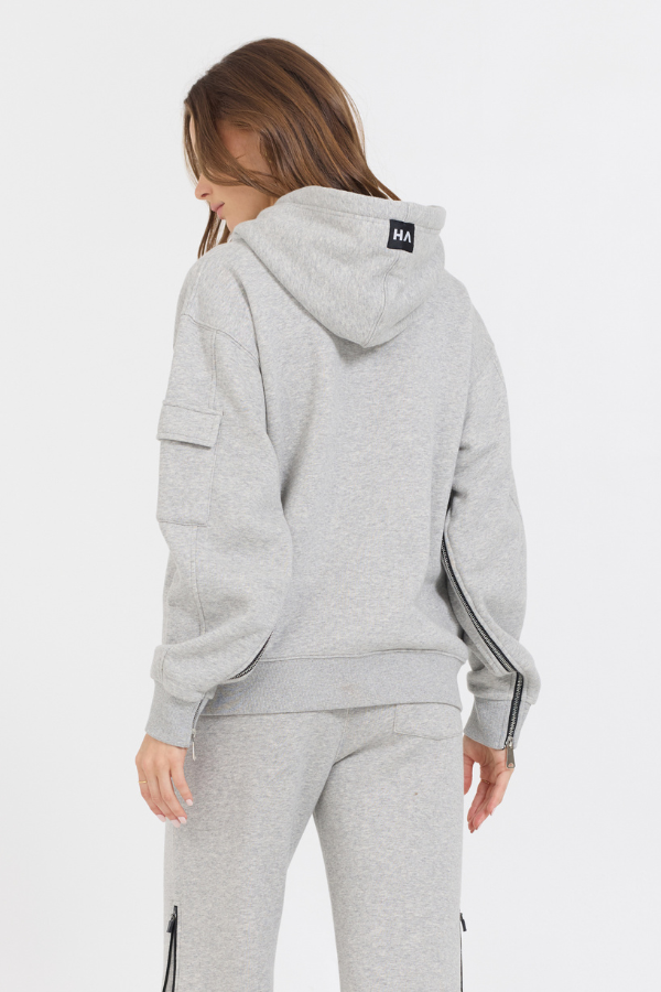 Pure Grey Contrast Black Zipper Hoodie