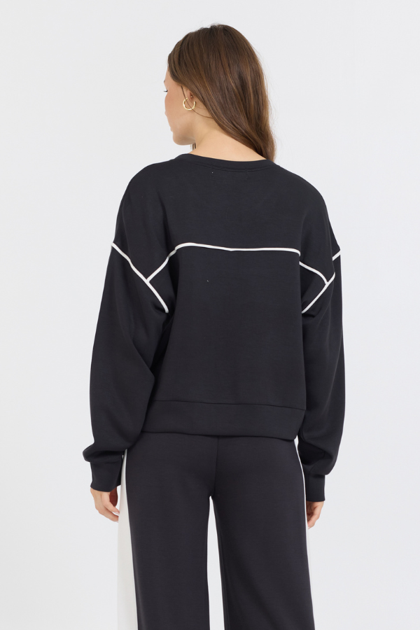 Black/ White Colorblock Cloud Fleece Crew