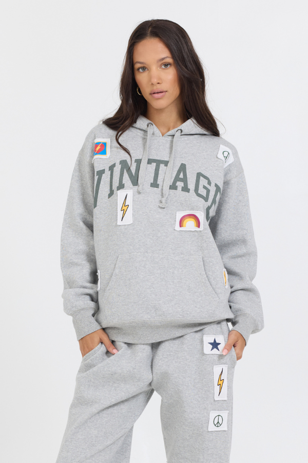 Heather Grey Novelty Patch Hoodie