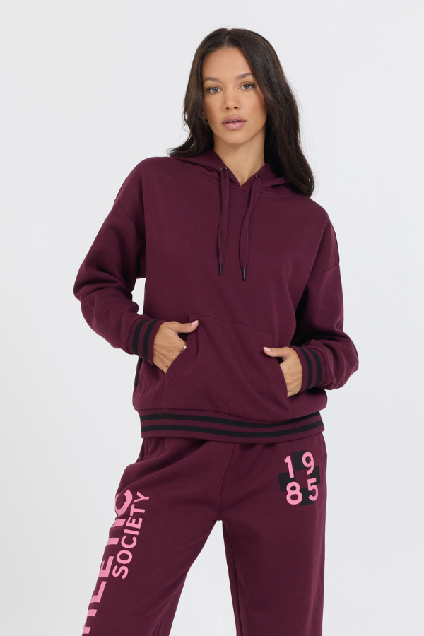 Cabernet W/ Rose Printed Heavy Surf Wash Hoodie