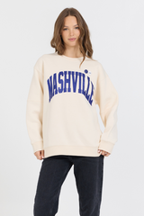 Cream W/ Royal Blue Garment Dye Fleece Crew W/ Glitter Print