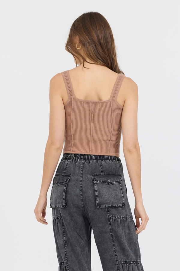 Caramel Rib Knit Corset Top