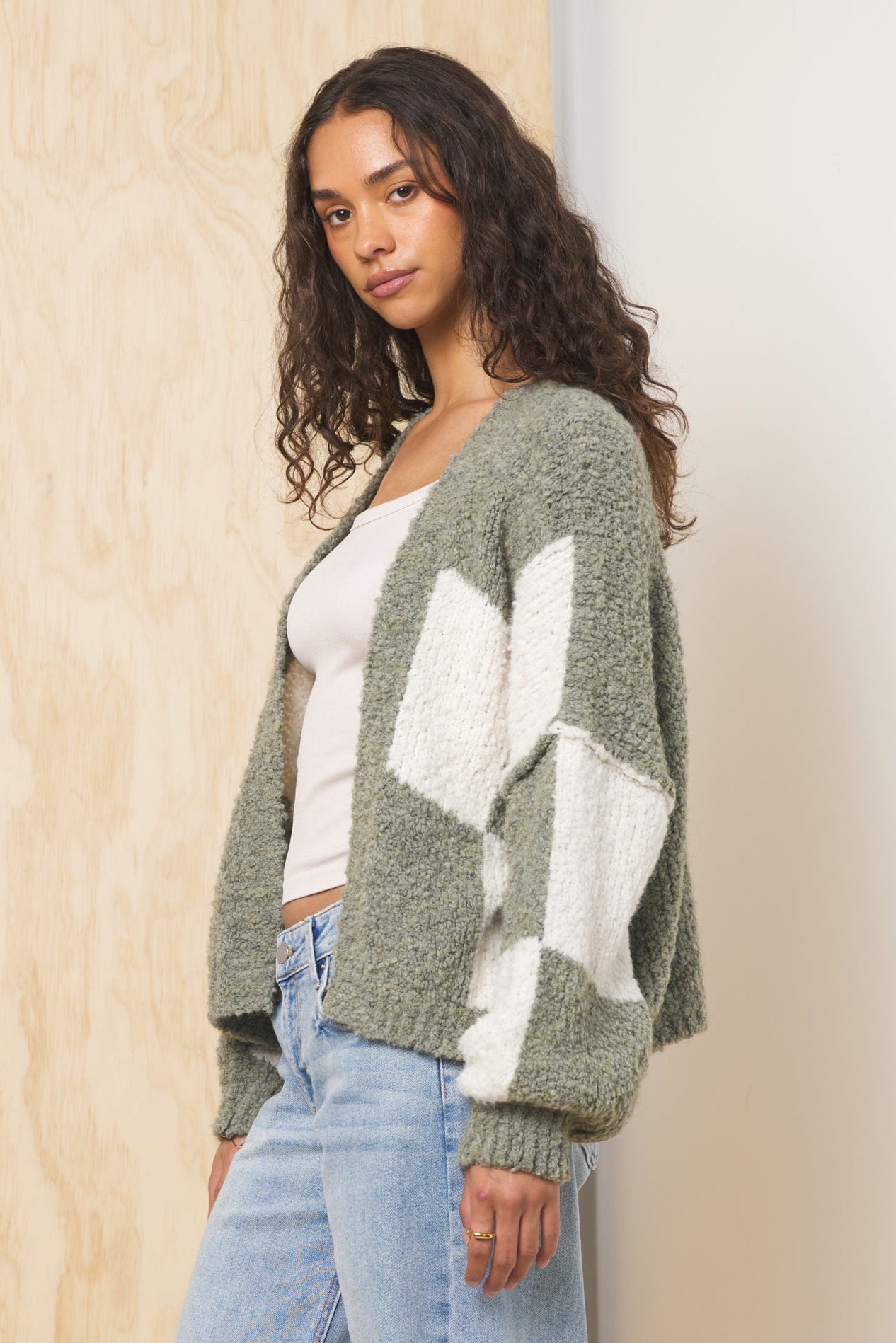 Checkered Knit Cardigan