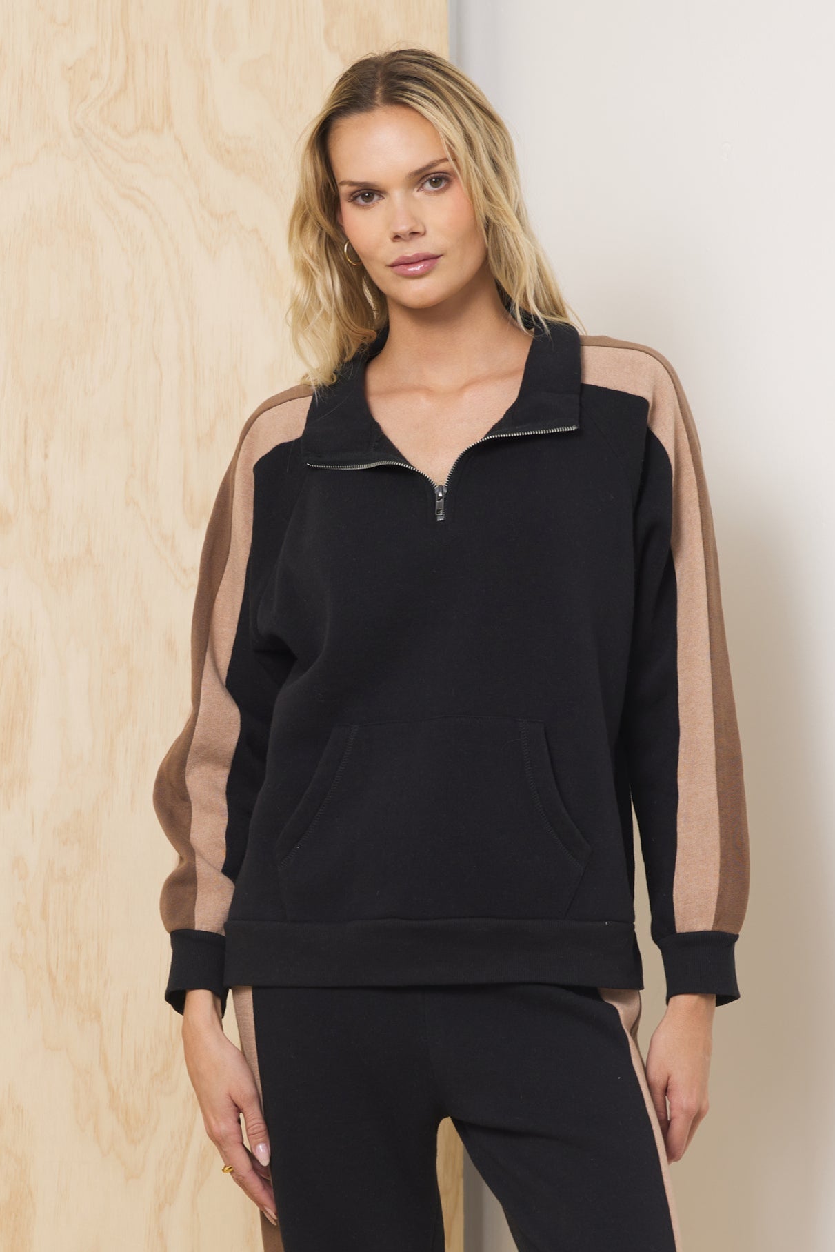 Burnout Fleece Color Block Quarter Zip