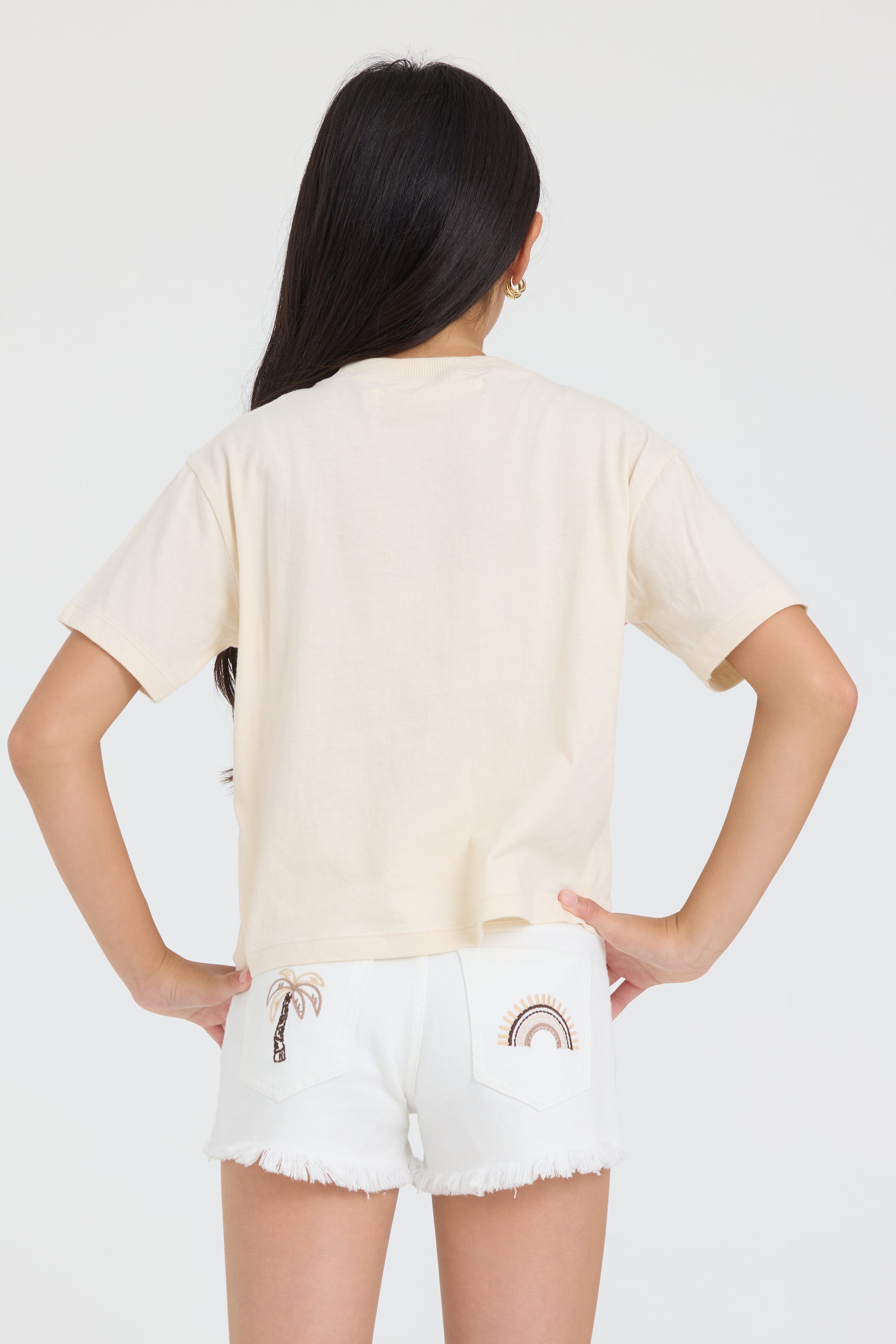 Kids Distressed Denim Short with Embroidered Pocket