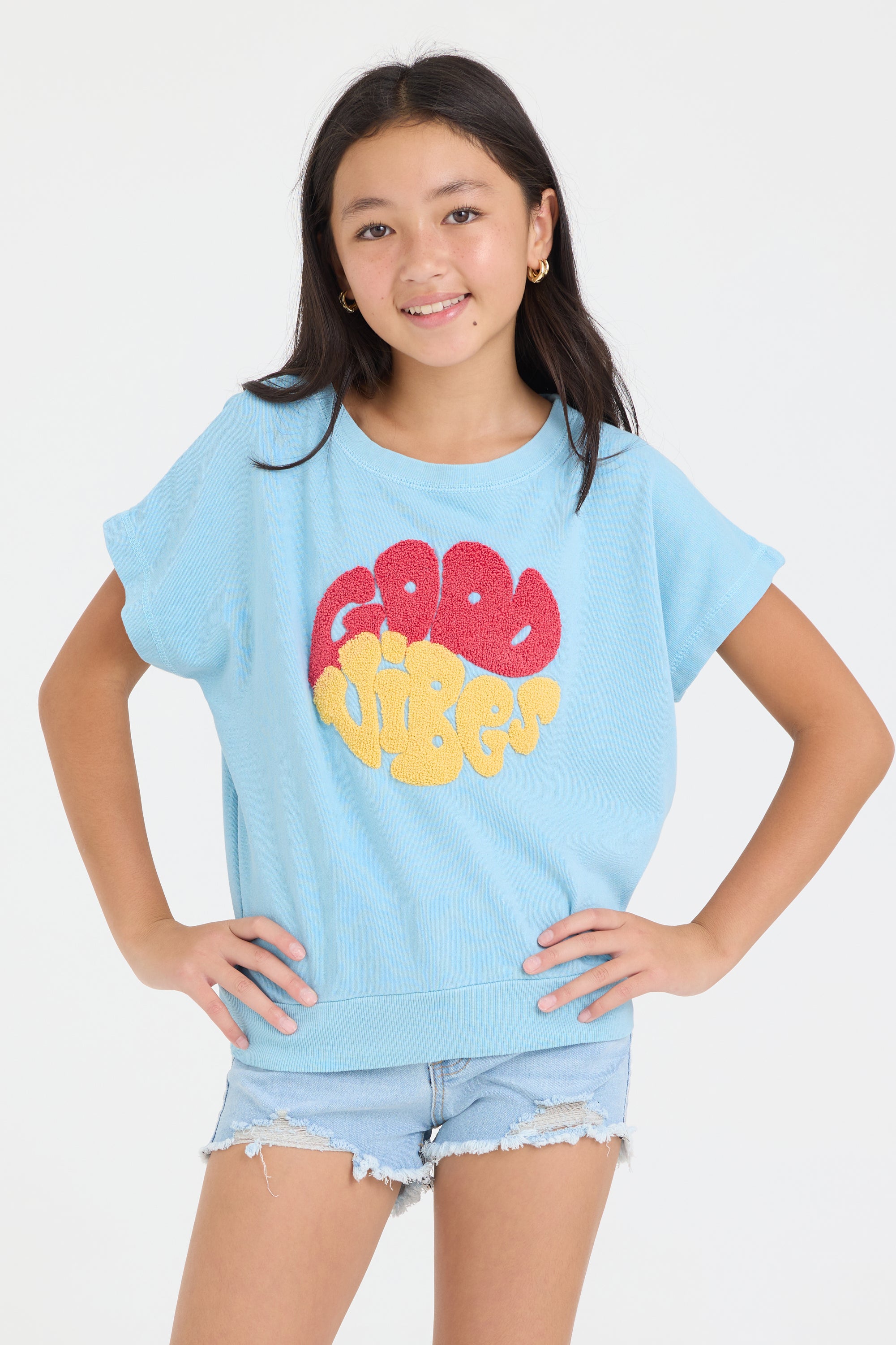 Kids Garment Dye Tee with Good Vibes Patch
