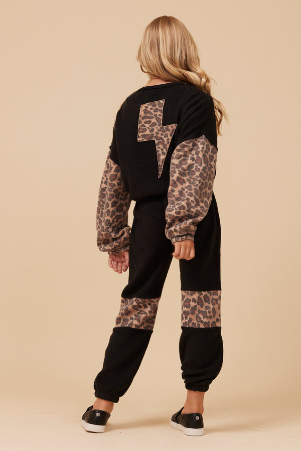 Reverse Fleece Leopard Insert Jogger
