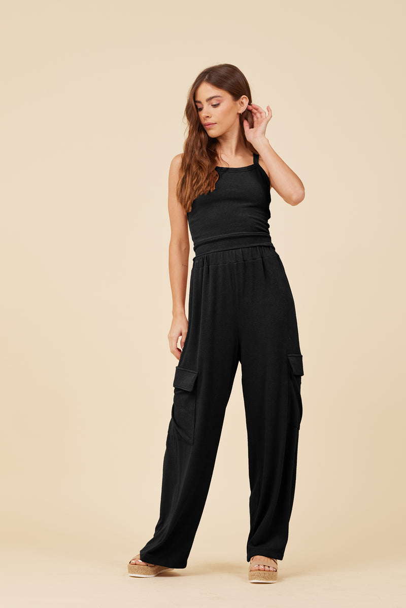 Black Knit Terry Cargo Pant