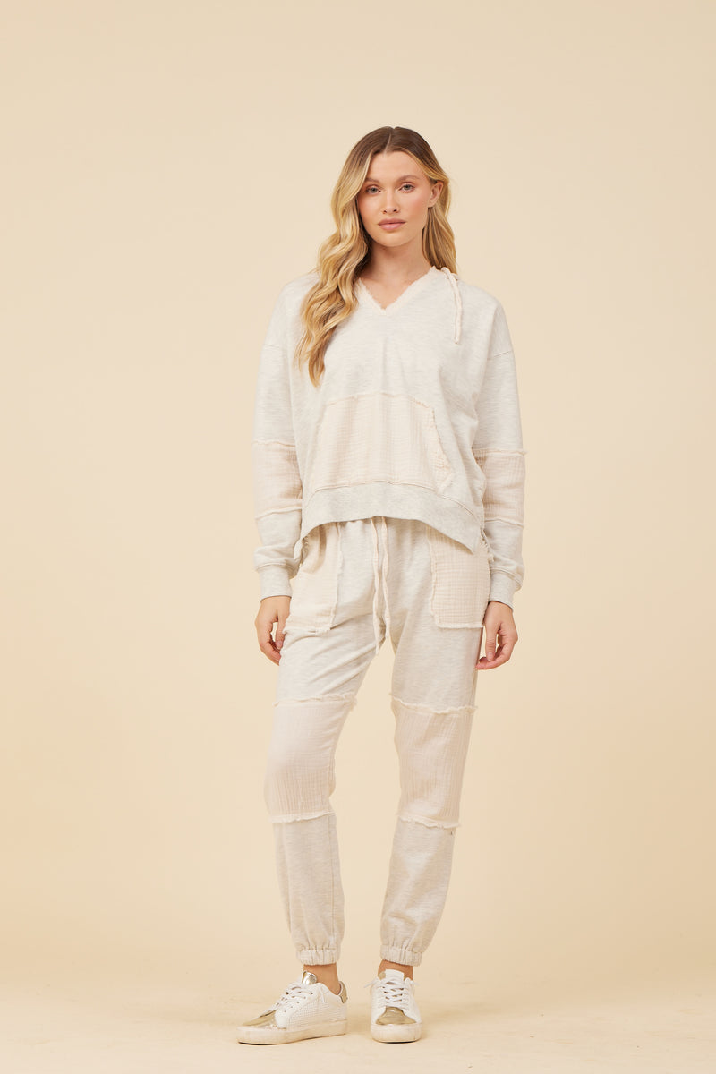 Heather Oatmeal Cotton White Gauze French Terry Joggers