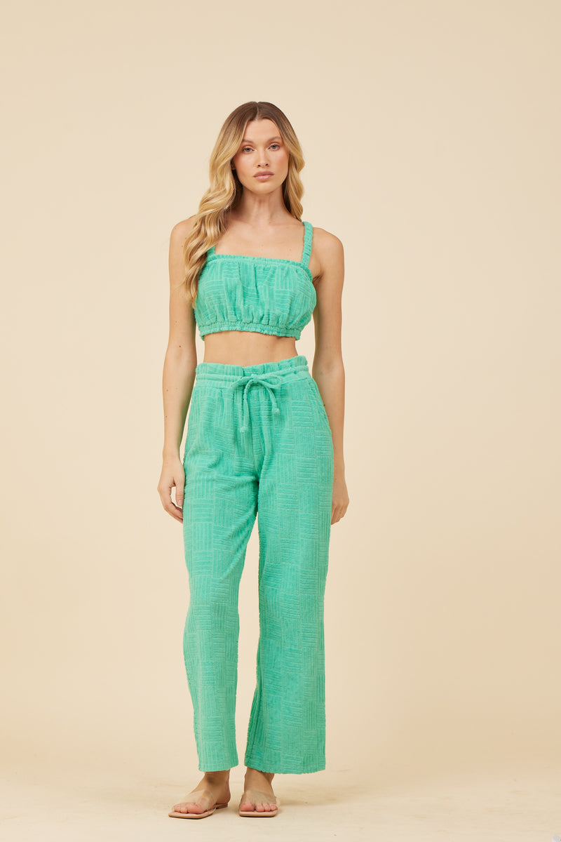 Surf Green Corded Terry Wide Leg Pant