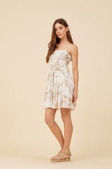 Taupe Leaf Cotton Voille Front Button Dress